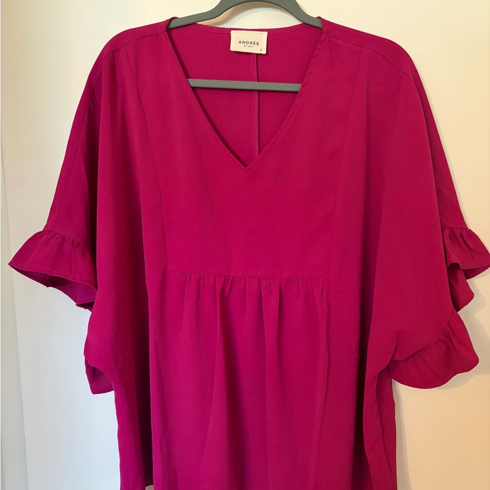 Andree Women's Magenta Ruffle Sleeve Blouse